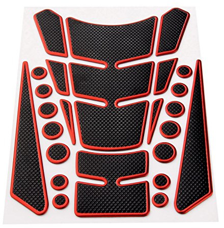 Mtsooning 3D Motorcycle Tank Protector Pad - Red Gas Oil Fuel Tank Sticker Decal Replacement for Honda Yamaha Suzuki Kawasaki - Scratch Resistant, Weatherproof & Easy Installation