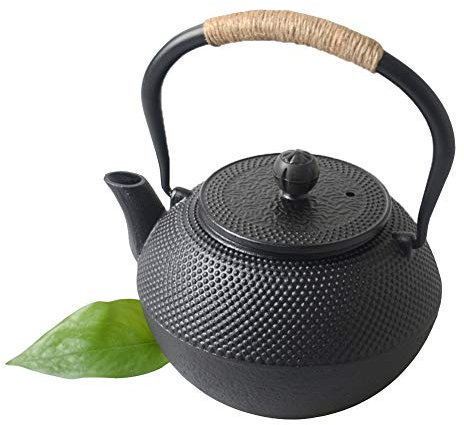 HwaGui- Japanische Gusseisen Teekanne Tetsubin Asiatisch Wasserkocher mit Sieb Infuser für Loser Tee 1,2l [MEHRWEG]