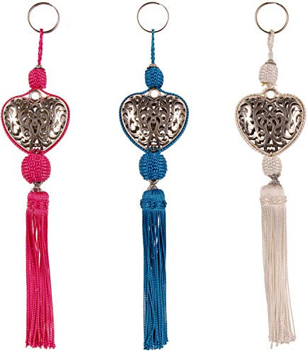 3er Set Orientalische Schlüsselanhänger 22cm (4) | Marokkanische Christbaumschmuck als Dankeschön Geschenke | Quasten mit Schlüsselring als Taschenanhänger Deko Anhänger für Auto Handy Rucksack
