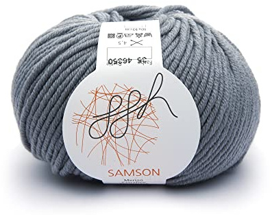 ggh Samson - Merino Wolle (mulesing free) Lauflänge ca. 85m auf 50g - Wolle zum Stricken oder Häkeln - Farbe 035 - Stahlgrau