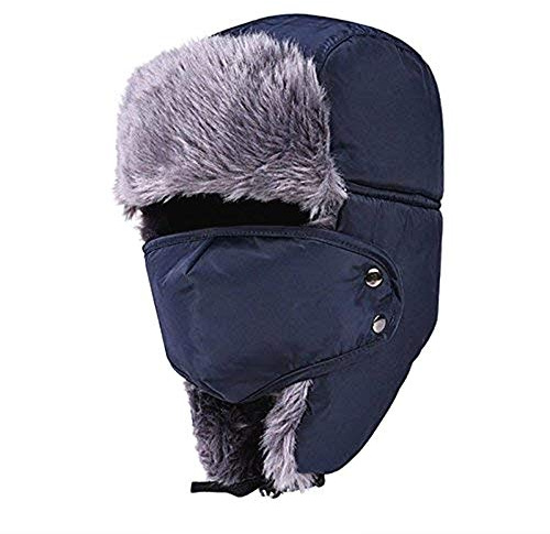 LoveLegis Pilotenmütze - Kosak - Winddicht - Kunstfell - Winter - originelle Geschenkidee - Blaue Farbe