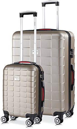 monzana® 2er Set Koffer Boardcase M, XL Gelgriffe TSA Schloss Reisekoffer Trolley Kofferset Handgepäck Champagner