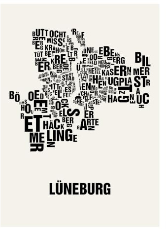Lüneburg Buchstabenort Schwarz auf Weiß (50x70 Siebdruck)