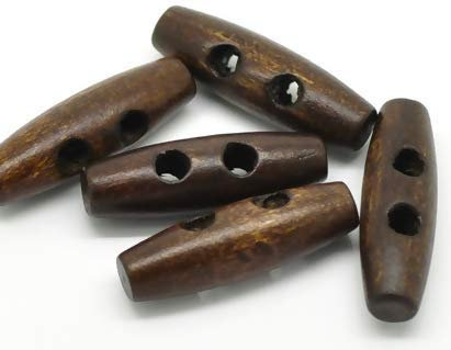 Handarbeit-Lieblingsladen 30 Stück edle Holzknöpfe - Knebelknöpfe oval 3,5 x 1,1 cm Dunkelbraun braun Knebel 2 Löcher längliche Knöpfe zum annähen nähen und basteln - Jackenknöpfe Mantelknöpfe
