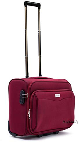 R.Leone Valigia bagaglio a mano 2 Ruote rinforzate Pilota Poliestere Stoffa adatto easyjet 45X36X20 (Bordò)