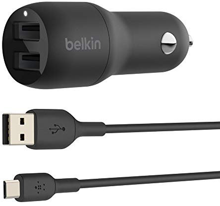 Belkin CCE002BT1MBK Dual USB Port 24W 1 M Micro-USB Cable Car Charger - Black