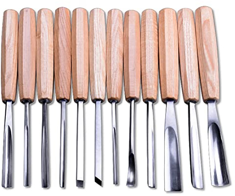 NAGU Magnolia Ensemble d'outils de sculpture sur bois professionnels 12 pièces - Poignée octogonale en bois dur - Acier au chrome-vanadium trempé HRC60 - Coffret de présentation avec insert EVA