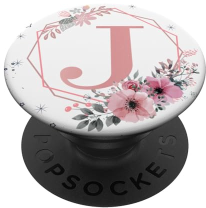 PopSockets Lettre J Initiale Fleur rose PopSockets PopGrip - Support et Grip pour Smartphone/Tablette avec un Top Interchangeable