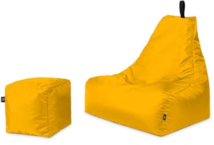 PATCH HOME Patchhome De-Lux Lounge Sessel inkl. Würfel mit Reißverschluss nachfüllbar | Gaming Sitzsack | Beanbag | Sitzkissen für In & Outdoor | Fertig befüllt (XXL mit Reißverschluss, Yellow)
