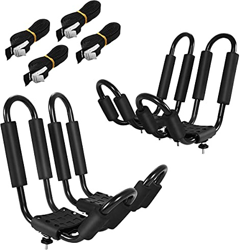 RELAX4LIFE 4-er Kajakträger Set, Kajakhalterung Auto, universaler Dachträger, Kajakhalter mit Schaumpolsterung & 4 Allzweckgurten, zum Transport von Kajaks & Kanus & Skibrettern & kleinen Segelbooten