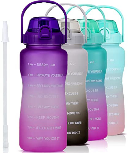 VENNERLI Drinking Water Bottle with Straw & Motivational Time Marker 2.2L BPA Free Leak proof Free Non-Toxic for Fitness,Gym and Outdoor Activity Sports Bottle 64oz (Purple Gradual Pink)