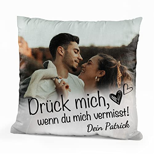 Love Faith personalisiertes Kissen - Wenn du Mich vermisst - Foto 40x40 cm | Kuscheliges Sofa-Kissen - Lade ein Lieblingsfoto hoch & ergänze Namen - Romantisches Paar-Geschenk, 40x40cm
