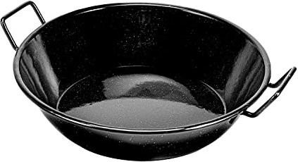 Royalford Enamel Wok Pan, 24 CM | Induction Safe Paella Pan Non-Stick Kadhai with Raised Handles | Kadai Cooking Pan for Shallow & Deep Frying | Flat Base for Even Heat Distribution, Black