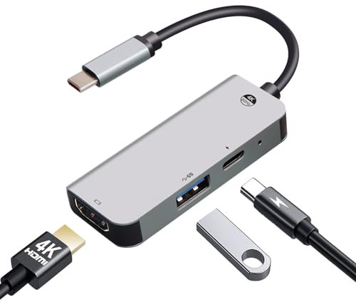 HUGIN USB C Hub - Type C to HDMI 4K, USB 3.0, 100W PD Charging, Multiport Adapter for MacBook, iPad Pro/Air, Android, Samsung, Switch, HP