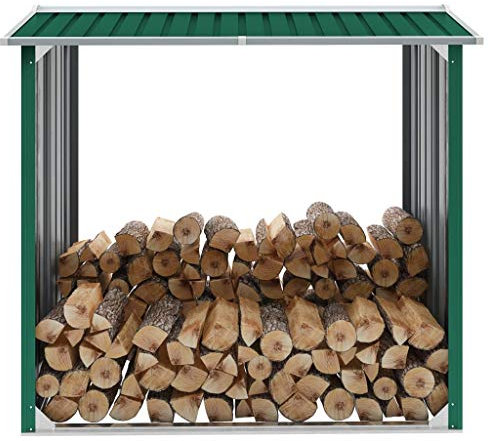 FIRBNUS Cabane en acier galvanisé, 172 x 91 x 154 cm, vert, meuble extérieur, porte-bois pour extérieur, porte bois d'extérieur, jardin Shed bois d'extérieur