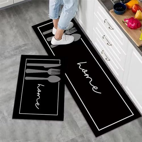 7VSTOHS 2 Pieces Non Slip Kitchen Mat Kitchen Rug Set, Washable Hallway Runner Set, Dining Room, Entryway and Door Mat Set, 43x75 + 43x120 cm