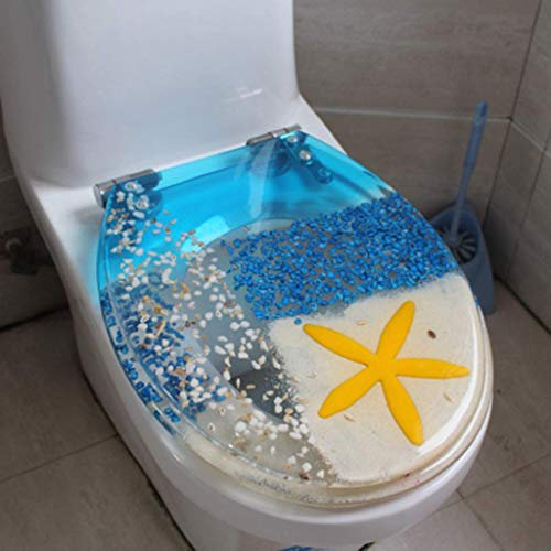 Bunter Toilettensitz, Standard-Toilettensitz aus Harz, runder vorderer, langsam schließender Toilettendeckel, leise schließender Sitz, Schnellverschlussscharniere, C (B)