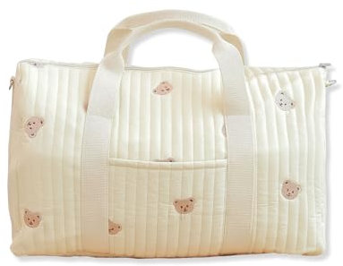 SONARIN Große Kapazität Stickerei Baby Wickeltasche,Leichte Reisetasche Handgepäck Wickel Umhängetasche Tragetasche Henkeltaschen Babytasche mit Schulterriemen(Bär)