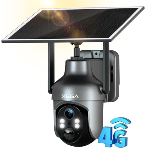 Xega 4G Camera Exterieur avec Carte Sim sans Fil, 2K Vision Nocturne Colorée, HD PTZ IP Caméra avec Panneau Solaire et Batterie, Détection Mouvement PIR & Humaine, Audio Bidirectionnel Étanche IP66