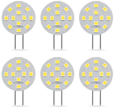 SANSUN G4 LED-Leuchtmittel, 2 W, entspricht 20 W Halogen, G4/GU4/GZ4 Bi-Pin-Sockel, AC/DC12 V, 4000 K, 120 ° Weitwinkel, nicht dimmbar (Tageslichtweiß, 6 Stück)