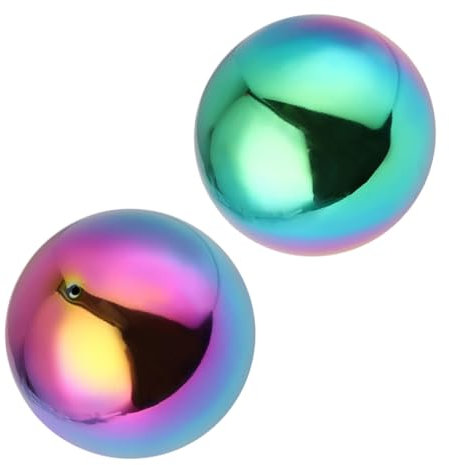 ANDRESLAD 2 Stück Edelstahlkugeln Regenbogen Gartenkugel Spiegelkugel Hohlkugel Reflektierende Blickt Kugel Für Außenbereich