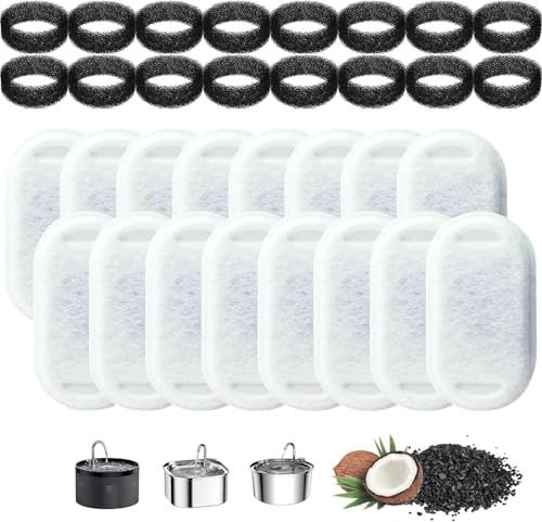 32 Stück Katzenbrunnen Filter, Ersatzfilter für Trinkbrunnen | Filter für Katzenbrunnen, Katzen Trinkbrunnen Filter 3.2L /2L,16 Stück Kohlefilter,16 Stück Schaumfilter