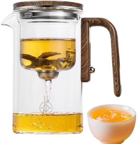 Enchanteds Glass Teapot with Strainer, Infuser, and Wooden Handle - Magic Water Separation Tea Pot for Witchcraft and Enchanti