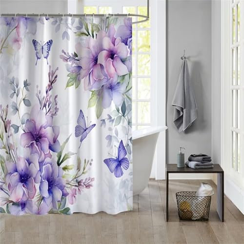 Duschvorhang PurpleShower Curtain Curtains, Duschvorhänge Duschrollo 180x200cm Duschvorhang Mit Gewicht Badewanne, Duschrollo, Badewanne Duschvorhang Textil Stoff Waschbar Bad Vorhang Badevorhang 1125
