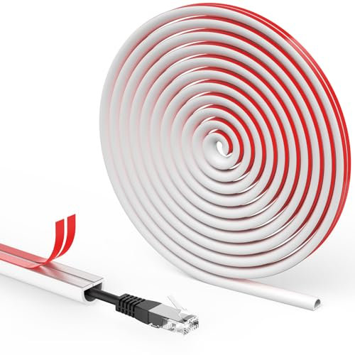 Flintronic Mini Canalina Portacavi, Canalina Passacavi Muro, Canali a Cavo Semicircolare, Copricavo Flessibile, per Pavimento della Parete, Con nastro autoadesivo-Bianco, 15x10mm-2 Metri