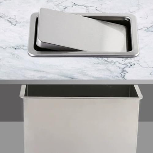 Pattumiera in acciaio inox da banco, pattumiera da incasso, coperchio con sportello di bilanciamento, pattumiera da incasso per mobile da cucina, scivolo per rifiuti, cop(One-Square cover 22.7*30cm)
