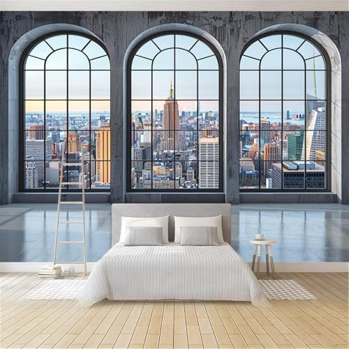 Fotomurale New York Carta da Parati Vista Della Finestra 3D Fotomurali In Tessuto Non Tessuto 400x280 Decorazione Parete Camere da Letto Soggiorno Pareti Murale Poster Giganti a.3070