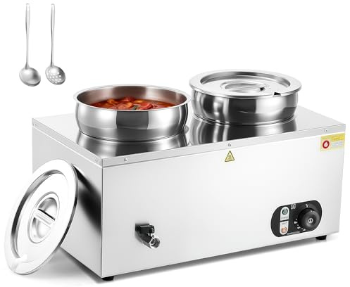 Wilprep Chafing Dish Elektrisch 14L (2 X 7L Rund) Profi Gastro Speisewärmer Buffetwärmer Elektrische Warmhaltebehälter Bain Marie mit Ablaufhahn & Deckel, 1500W 30-85°C Edelstahl für Buffets, Hotels
