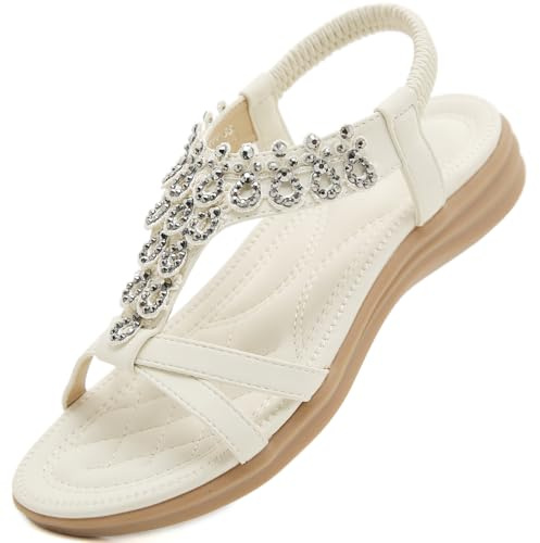 Acfoda Sandali Donna Estive Comodi Ortopedico Bohemia Infradito da Spiaggia Bassi Flip Flop Eleganti Scarpe Bianco 41