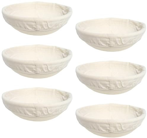 Nicoone Juego de cestas de fermentación redondas, 6 unidades, cesta de mimbre natural de 6 pulgadas, cesta de fermentación para pan