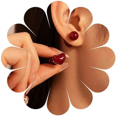 Inilbran Boho Herz Ohr Jacken Ohrringe Rot Harz Herz Ohrringe Vintage Herzen Vorne Zurück Ohrring Doppelte Seite Perle Ohrring Für Frauen