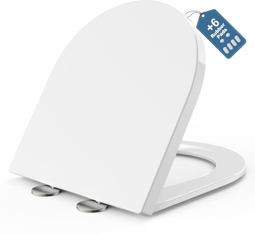 MEEJEE Tavoletta WC D Forma Corta 430x360mm, Copriwater a Chiusura Rallentata, Sedile WC Duroplast Bianco, Copriwater Universale, Tavoletta WC Ammortizzata, Facile Montaggio per Bagno e WC Ospiti