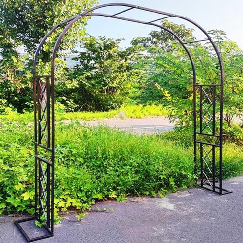 Garden Arch Metal Arbour Rose Trellis Arch Frame 140cm 180cm 220cm 260cm 300cm 340cm Large Strong Tubular Archway For Climbing Plants Backyard, Lawn, Patio, Courtyard, Wedding(Brown,300x230x40cm)