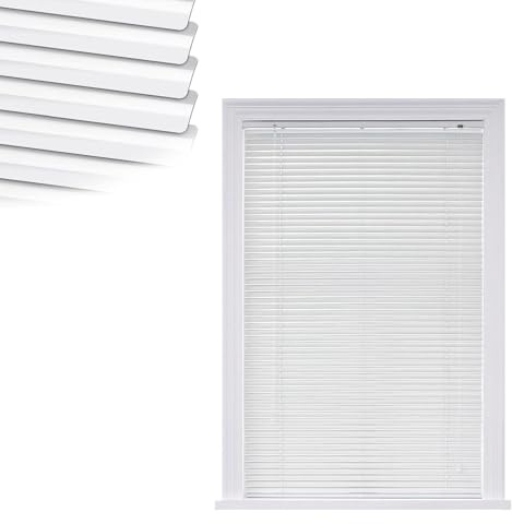 WMWZPYH Aluminum Mini Blinds, 1 Slat Horizontal Venetian Blind 18 20 22 24 26 28 32 36 42 48 55 68 72 77 Width, Cordless Room Darkening Window Blinds, Easy to Install(White)
