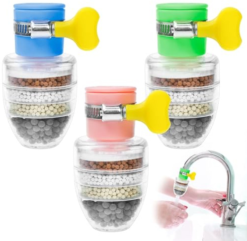Mudoulu 3 Piezas Filtro de Agua para Grifo, Cartuchos de Repuesto Antical con Perlas Minerales, Compatibles con Grifos de Cocina y Baño, Mejora el Sabor del Agua Potable
