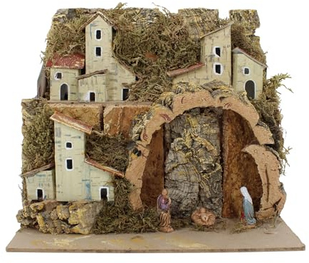 Moranduzzo Paesaggio per Presepe con Casette Rustiche e Personaggi 3,5 cm - Statuine MICRO 3.5 – Ambientazione Artigianale in Sughero e Muschio, 20x14x18 cm – Prodotto Ufficiale Made in Italy