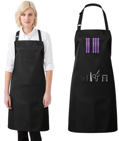 TPQKA Hair Stylist Apron with Large Pockets, Waterproof Dog Grooming Apron for Kitchen Garden, Professional Bib Apron Multifunction Barber Hairdresser Work Apron for Salon Home