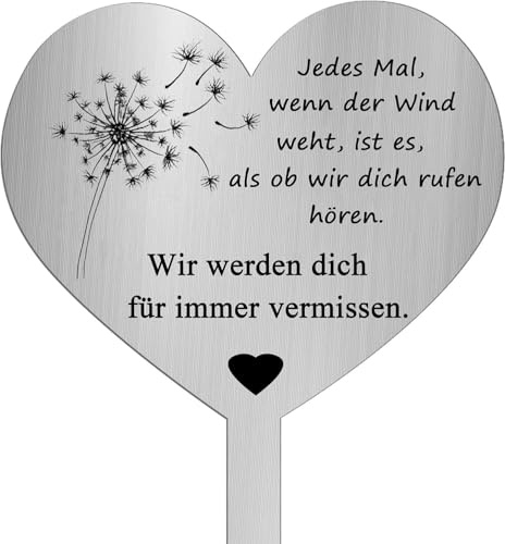 Grabschmuck Wetterfest Grabdekoration Metall Herz mit Spruch Manchmal Jedes Mal, wenn der Wind weht, ist es, als ob wir Dich rufen hören, wir Werden Dich für Immer vermissen ! Herz Grab Deko
