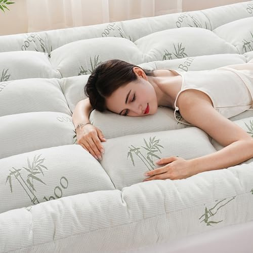 DOWNCOOL 3 Inch Full Mattress Topper – Cooling Memory Foam Mattress Topper for Back Pain Relief, Breathable Bamboo Viscose Air Layer, 1600 GSM Fill, Deep Pocket Fits 8–21 Inch