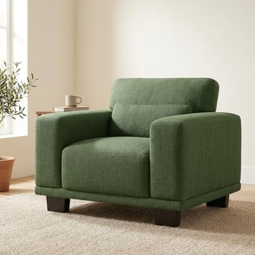 Marsail Single Seater Couch, 40 Inch Sofa with Wide Armrests & Deep Cushions, Modern Linen Fabric Sofas for Living Room, Comfy Upholstered Couch with Removable Washable Covers, Green