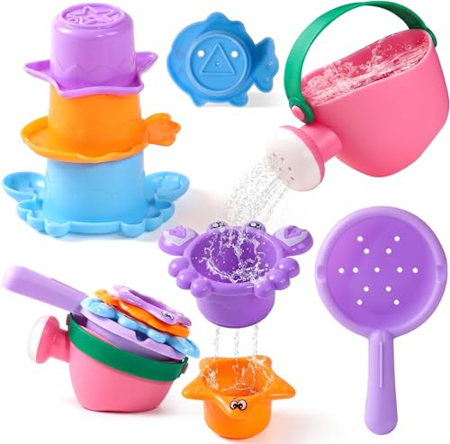 Giocattoli da bagno, giocattoli d'acqua anti muffa per vasca da bagno, spiaggia, sabbia e piscina, set da 5 pezzi, accessori spiaggia sabbia estate
