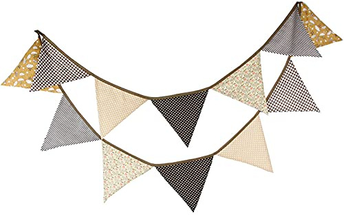 G2PLUS Braun Stoff Wimpelkette, Doppelseitig Stoff Wimpel Girlande, 3.3M Wimpelkette Stoffgirlande mit 12stk Girlande Wimpeln für Kinderzimmer Drinnen & Draußen Party