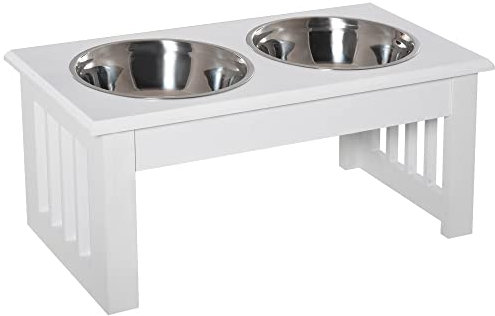pawhut Stainless Steel Raised Dog Feeding Bowls with Stand for Extra Small and Small Dogs Elevated Twin Pet Bowls Water Food Feeder 44L x 24W x 15H cm - White