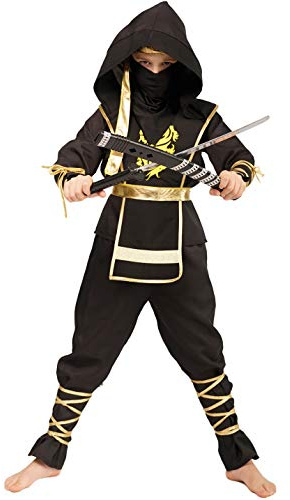 SEAHARE Barn svart ninja Power Samurai krigare kostym (L : 10–12 år)
