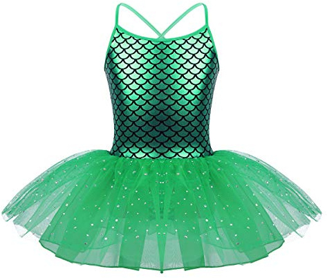 iiniim Maillot de Ballet Niña Tutú Vestido de Fiesta Traje de Baile Leotardo con Falda Malla Brillante Gimnasia Disfraz Sirena Princesa Bailarina Navidad Carnaval para Niñas A Verde 8 años