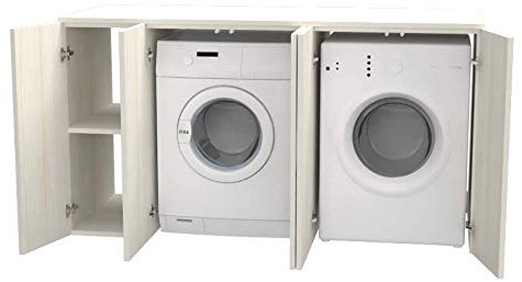 Gabinete de lavandería con Riga 175 cm Puertas de Madera, Cubierta para Lavadora/Secadora, baño Blanco (Larch White)